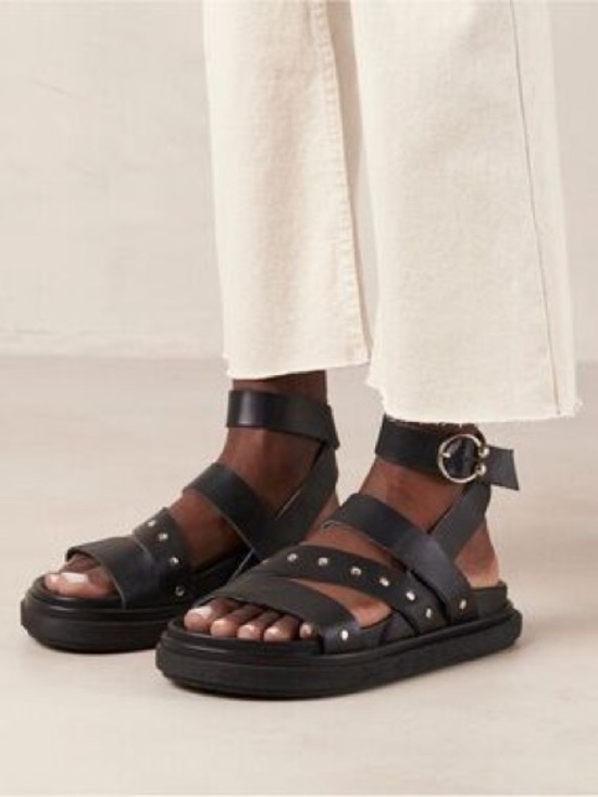 ALOHAS Shoes - Alohas Buckle Up Black Leather Studded Strap Sandals